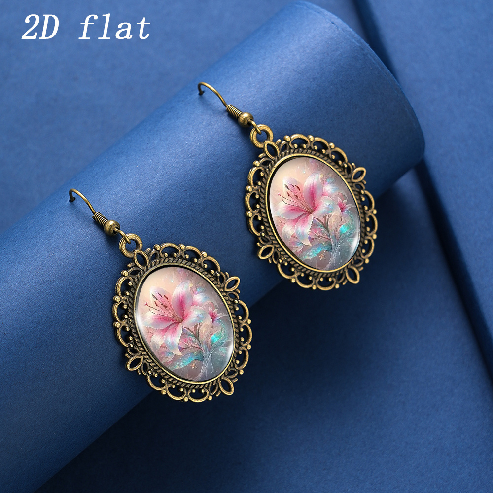 Women's Aesthetic Iridescent Pink Lily Pattern Earrings