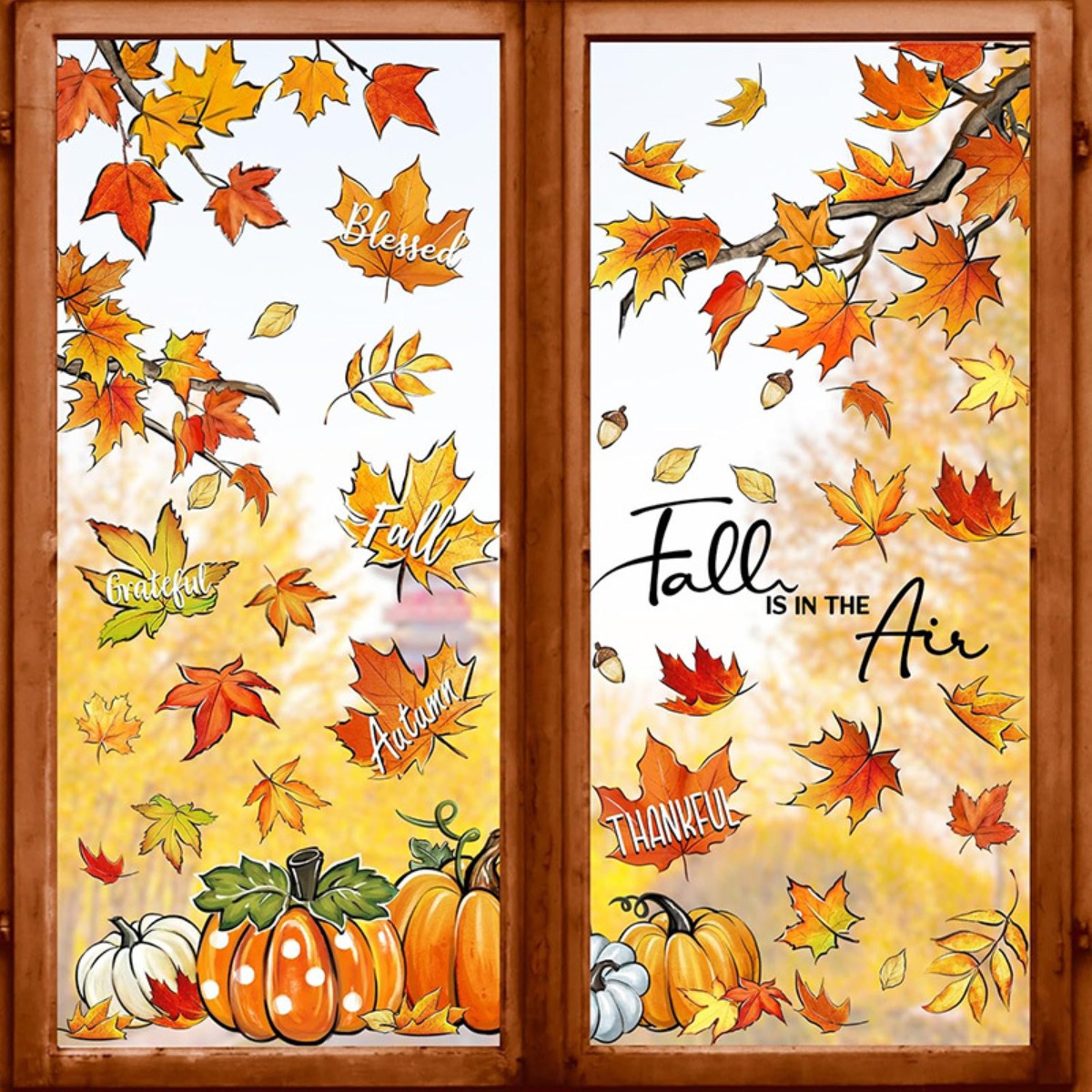 TEMU Autumn Maple Leaf Window Decal Sticker, Pvc Self-adhesive Thanksgiving Refrigerator Decoration, Bedroom Wall Sticker, Self-adhesive Window