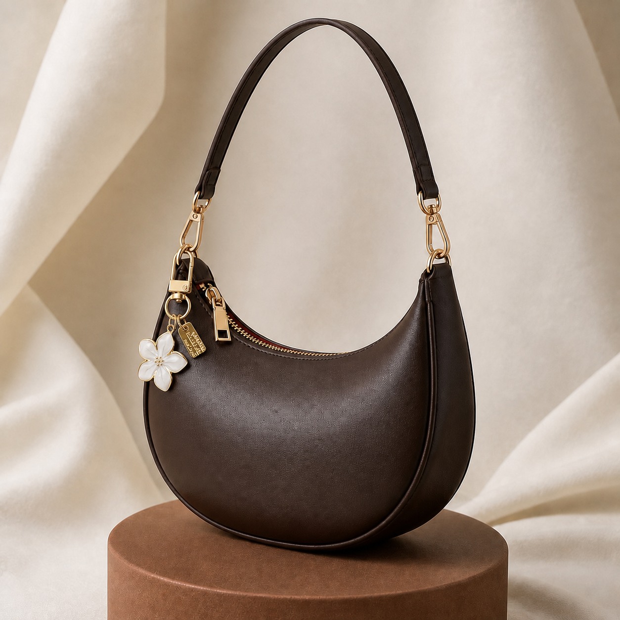 TEMU Sac Hobo Femme SHBW Foncé avec , Fermeture Zippée Supérieure, Courtte Bandoulière, Connecteur en Doré, Compact - Compartiment Principal et Corps