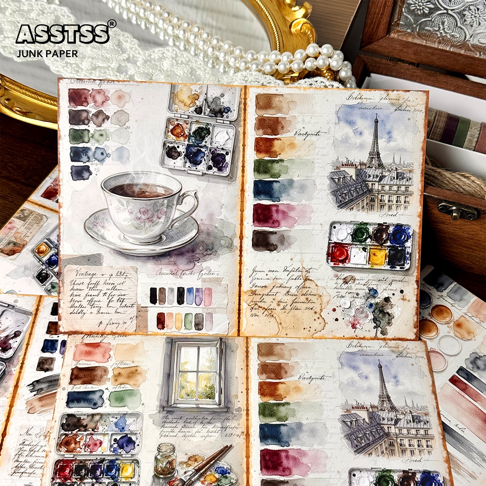 TEMU ASSTSS Lot de 20 feuilles A5 [Plat 2D] Pages de journal collage de cartes d'aquarelle d'art vintage pour journaux de récupération DIY, blocs de