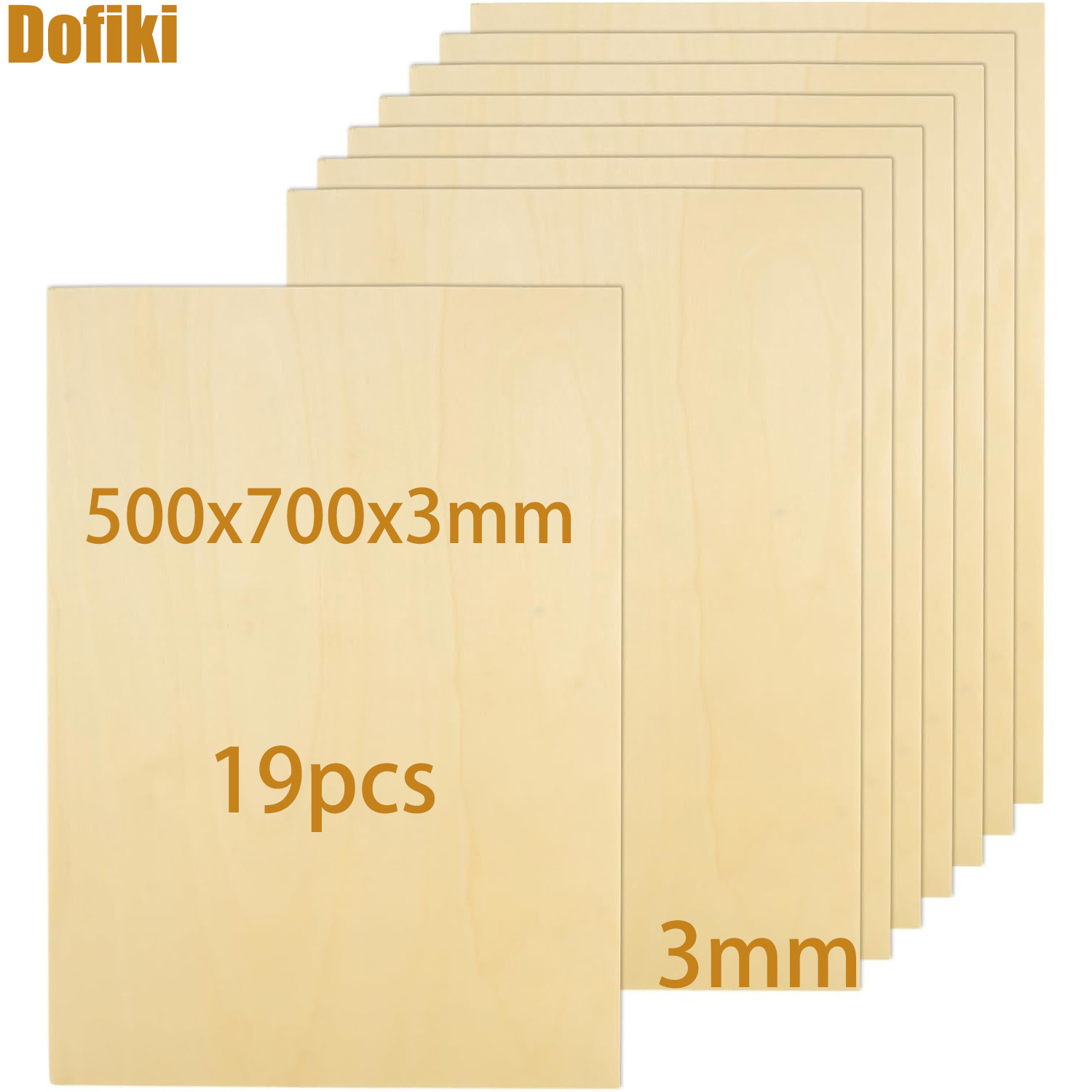 Image of Dofiki 19/38pcs Basswood Plywood 700x500x3mm, 3mm Unfinished Wood Panel, Craft Plywood For Painting, Pyrography, Wood Carving, Wood Engraving, Laser Engraving, And Architectural Model Making