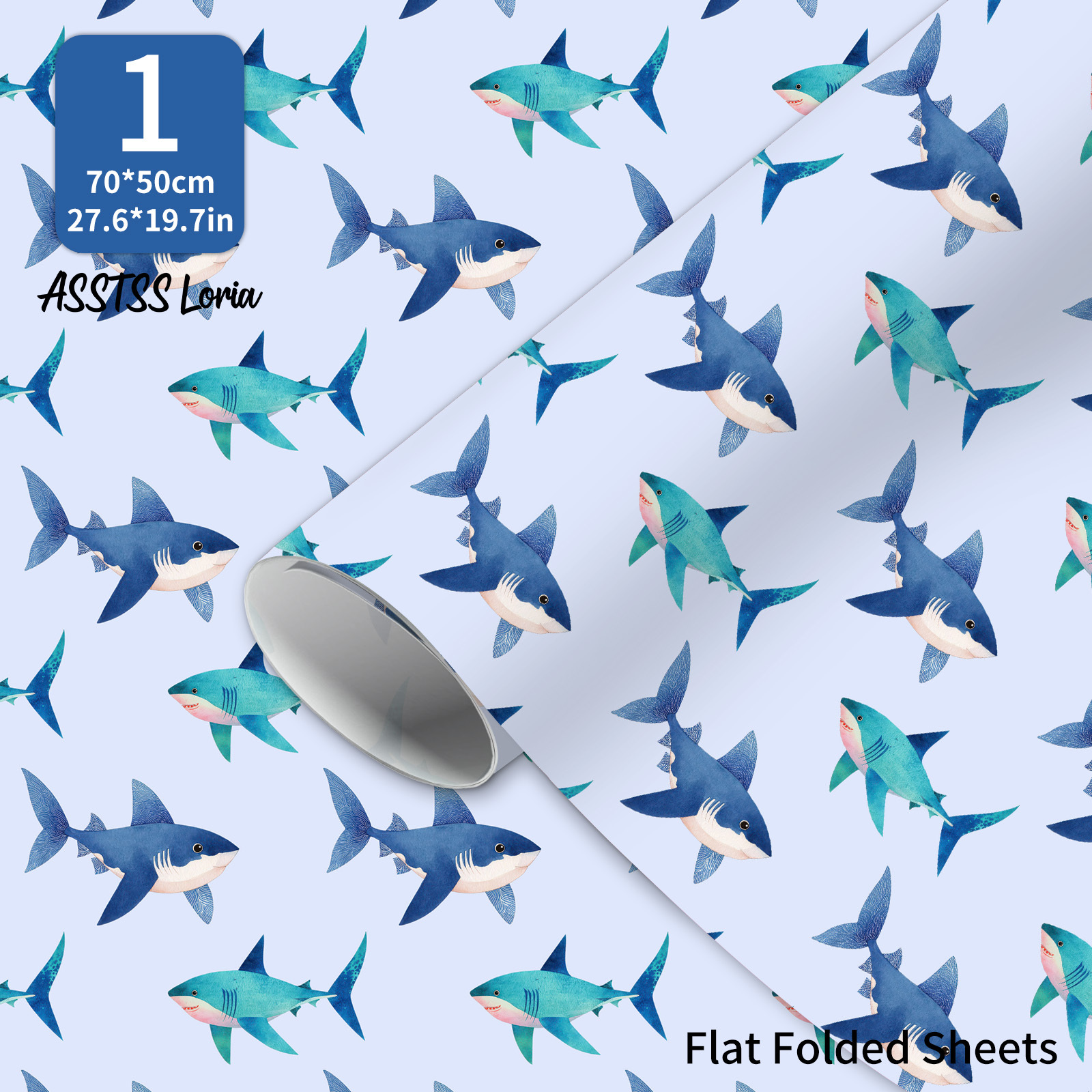 TEMU ASSTSSLORIA - 1 Feuille , Emballage Cadeau Requins, Grand Papier d' 20X28" 105GSM, Emballage Esthétique pour Anniversaire & Loisirs Créatifs