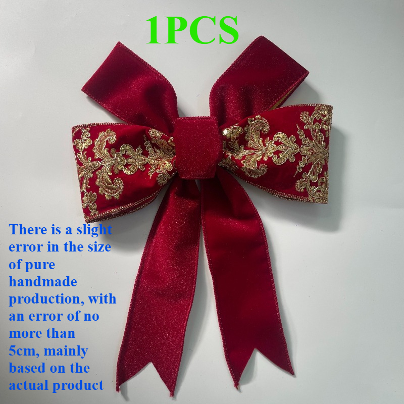 TEMU 1pc, 26cm/10.24in Wide Vintage Red Velvet With Stamping And Double-layer Printed Large Bow, Versatile Diy Accessory For Christmas And Halloween