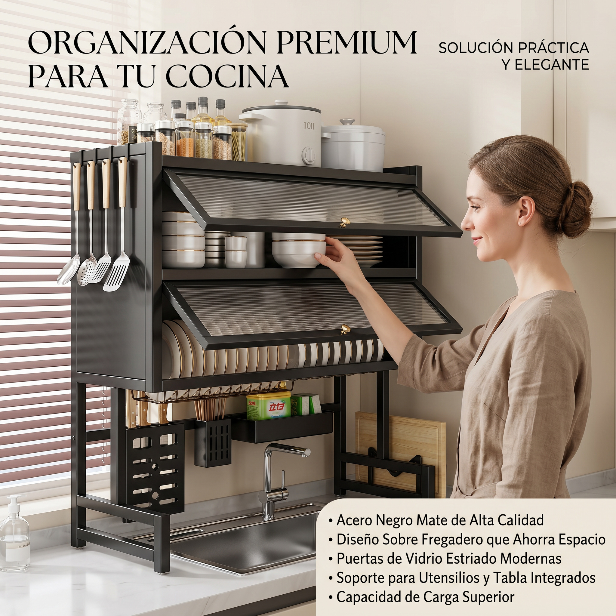 imagen del artículo escurridor de platos de cocina con   gabinete, organizador zebbris