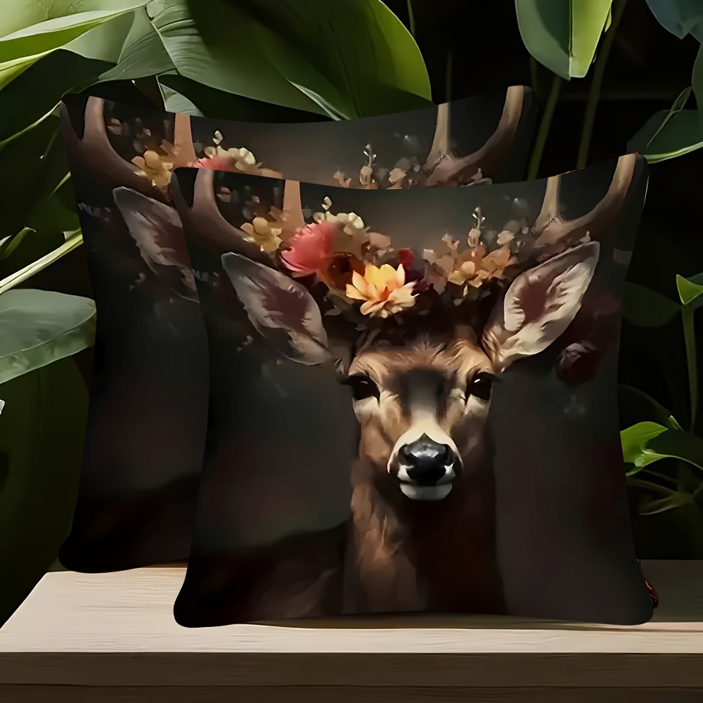 TEMU 2pcs Pillowcases, Featuring A Deer Pattern, Made Of Soft And Smooth Polyester Short Plush Fabric With Single-sided Printed Design, 45cm X 45cm.