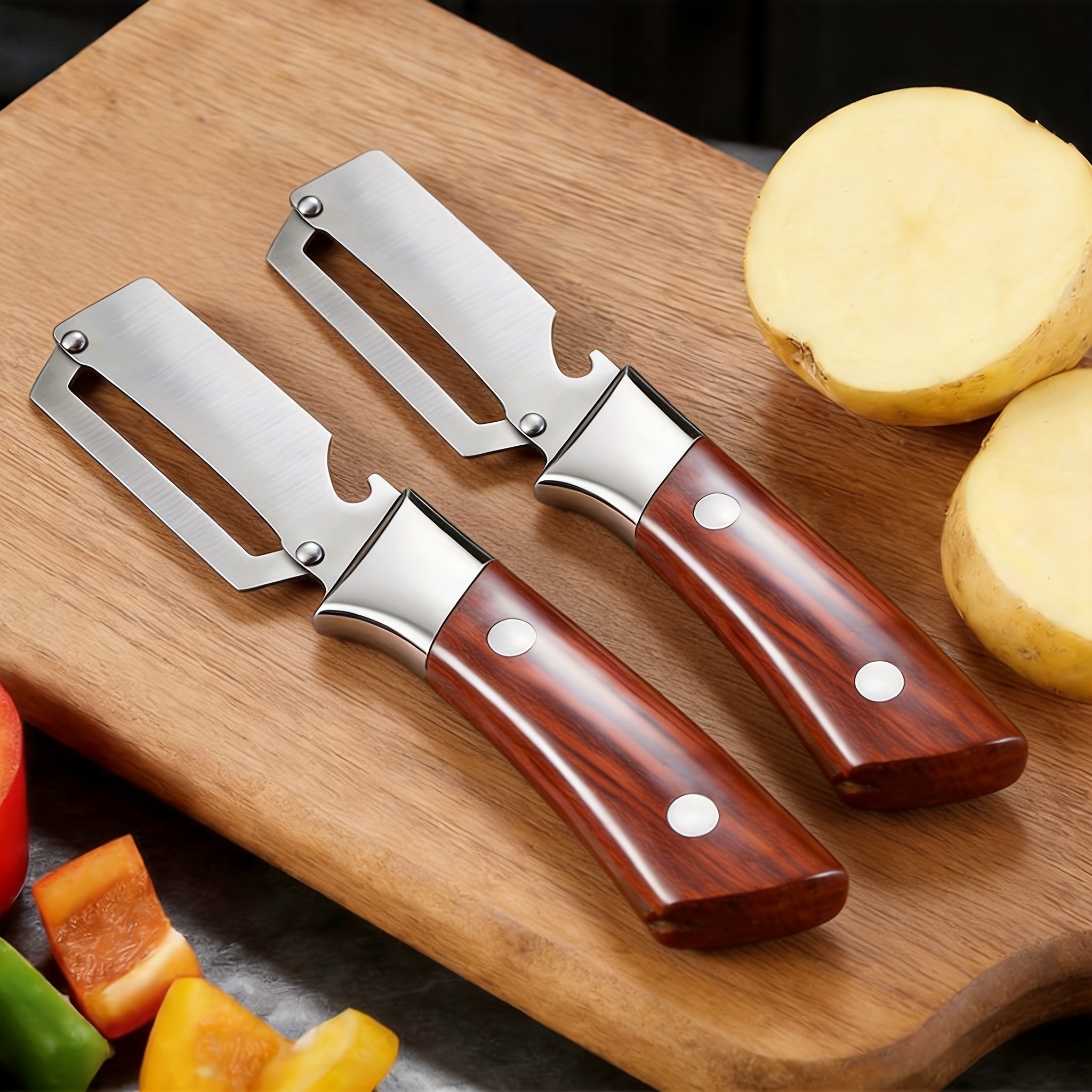2pcs stainless steel multi functional vegetable peeler and bottle opener effortless and convenient kitchen tool multifunctional vegetable peeler suitable for   vegetables and fruits exquisite gift for 32 holidays