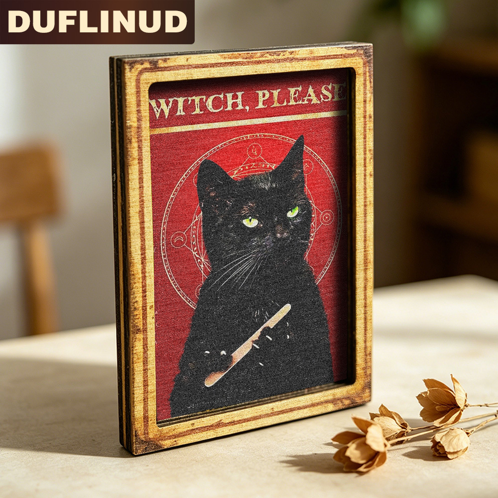 TEMU Humorous Black Cat Fridge Magnet, Mini Decorative Plaque With A Fun Black Cat , Featuring A Red Background And Letters, Wooden Fridge Magnet,