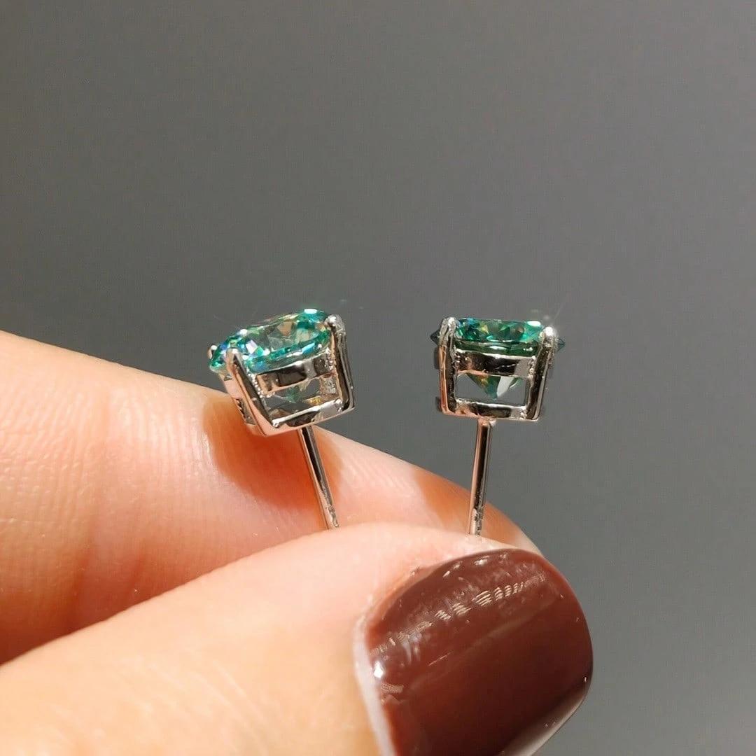 Women's 925 Sterling Silver Green Moissanite Earrings