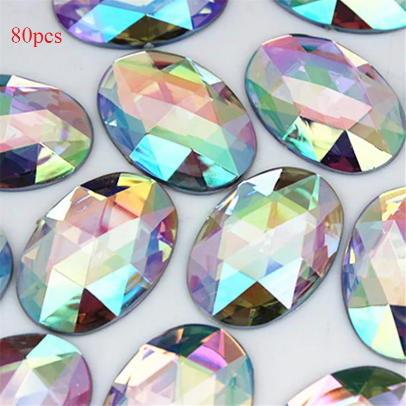 TEMU 80 stuks meerkleurige ovale acryl strass steentjes met platte voor doe-het-zelf knutselkralen, geschikt voor haarbanden, kleding, schoenen &