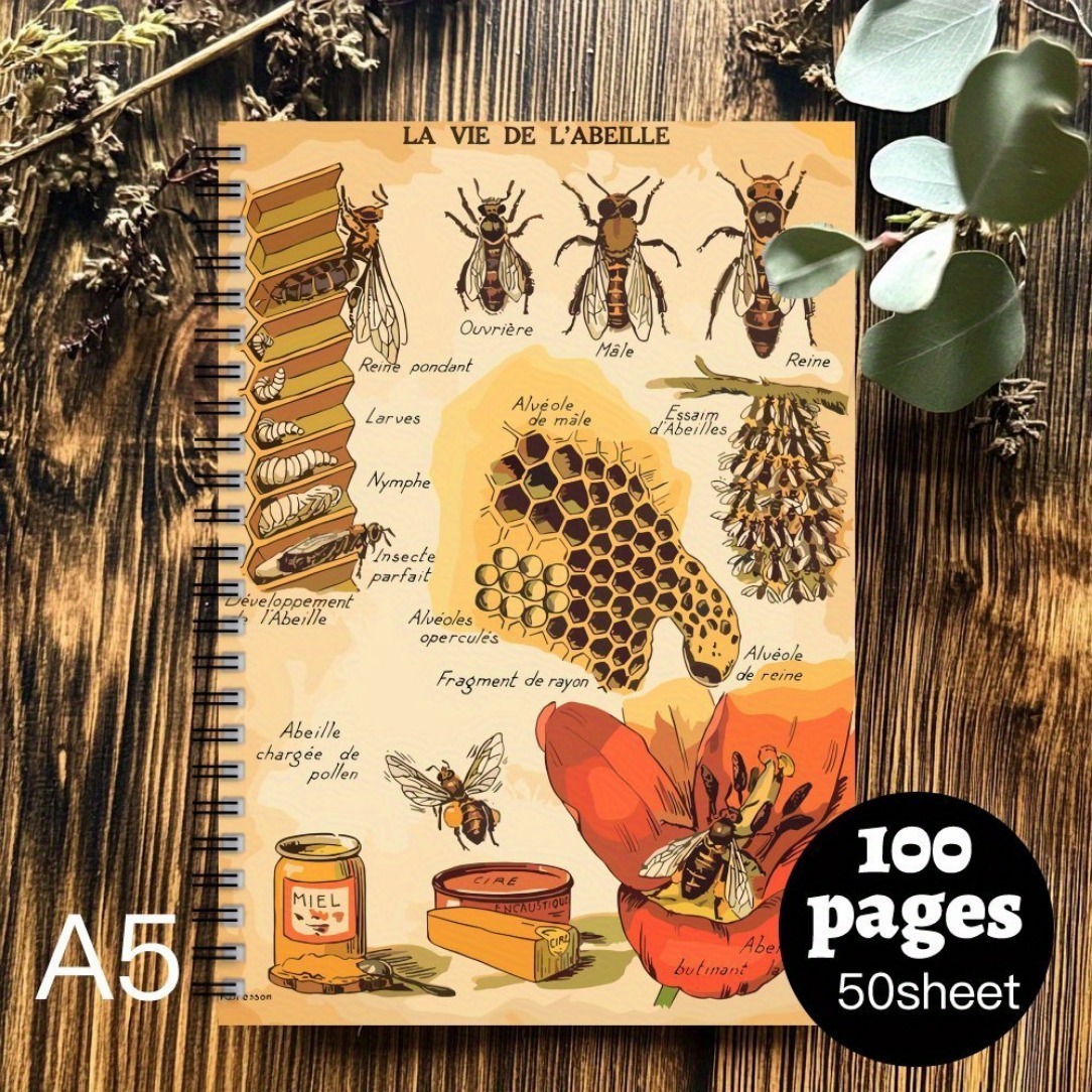 TEMU Carnet de notes à spirale 1 pièce sur le thème des avec des et couverture - Journal d'insectes A5 adapté pour , cadeaux d'apiculture pour les