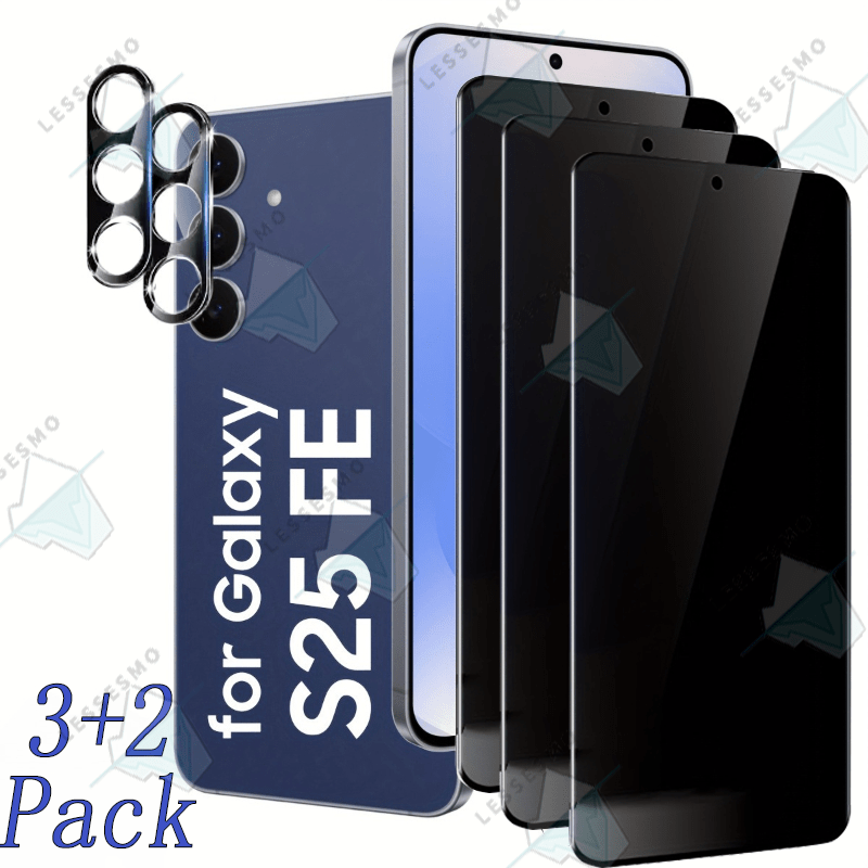 TEMU [3+2 Pack] 3pcs Privacy Tempered Glass Screen Protector With 2pcs Lens Protector For S25 Fe, Compatible Phone Case, Glass, , 9h+ Hardness, ,