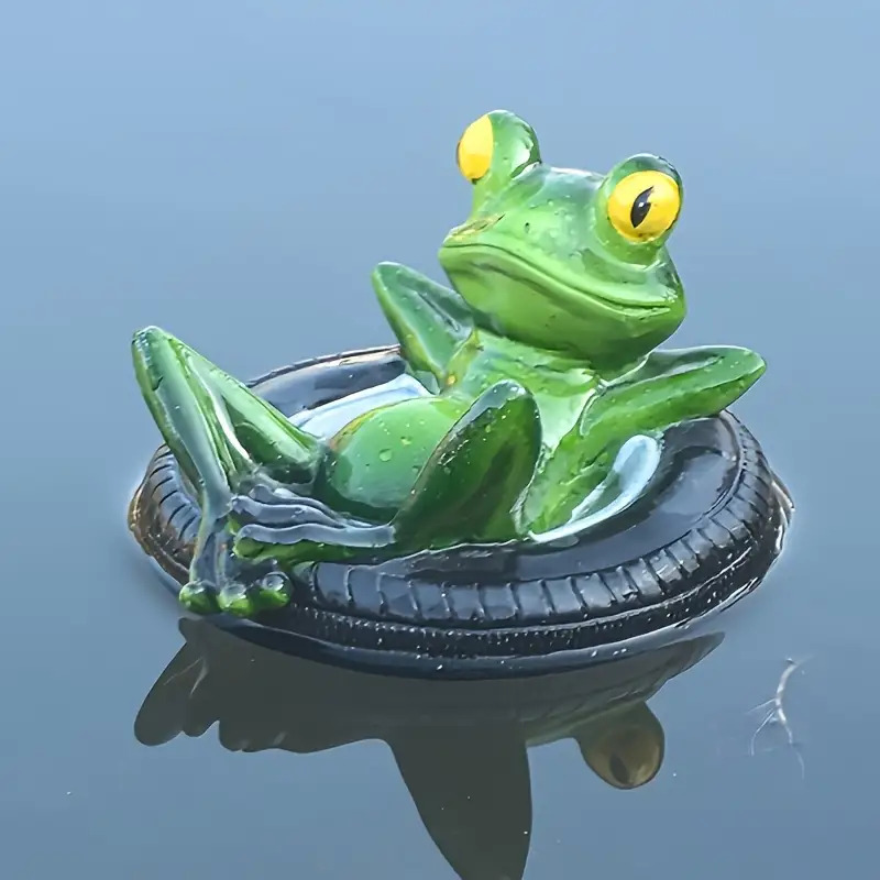 Image of Outdoor Pond Floating Cute Rowing Frog Statue Decoration, Courtyard Realistic Animal Fish Tank Ornament, Resin Sculpture Small Piece, Special Friend Fun Gift