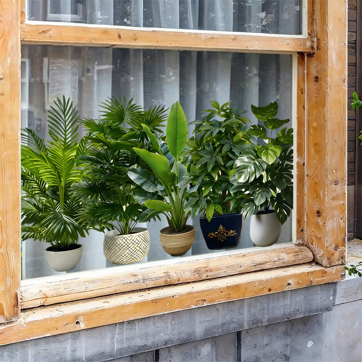 TEMU Natural Realistic Style, Plant Potted Plants, Electrostatic Glass Stickers, Multi-style Decoration, Flowers, Cartoon, Green Plant Shapes Wish,