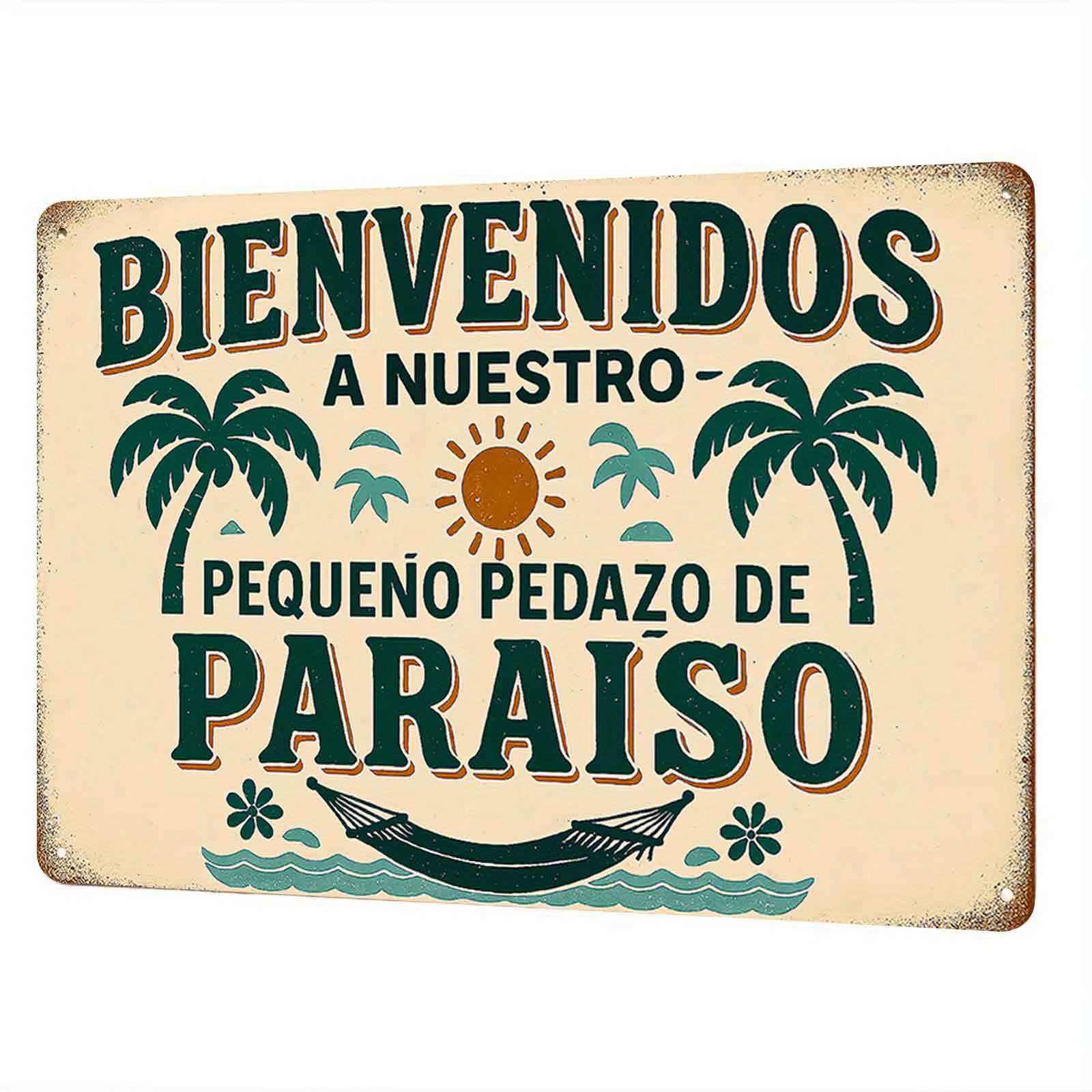 TEMU [ 2D] 1 pieza, Letrero metálico español vintage, "Bienvenidos a pequeño paraíso" Placa metálica para cueva de hombre, dormitorio, baño, bar,