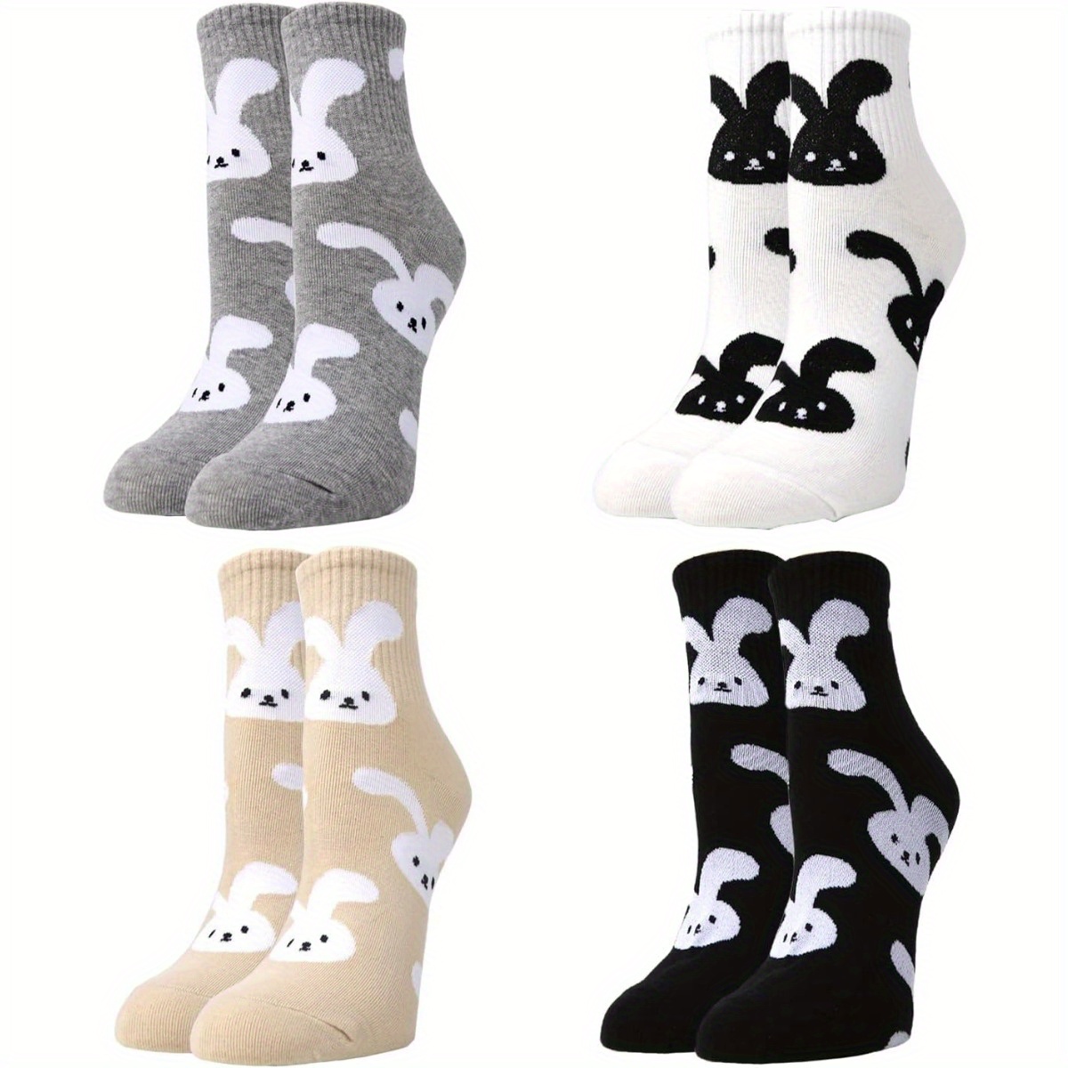 4 Pairs Cartoon Crazy Fun Cute Rabbit Print Socks Soft And Comfortable Sweat-absorbent Breathable Socks Suitable For Outdoor Leisure Easter Gifts