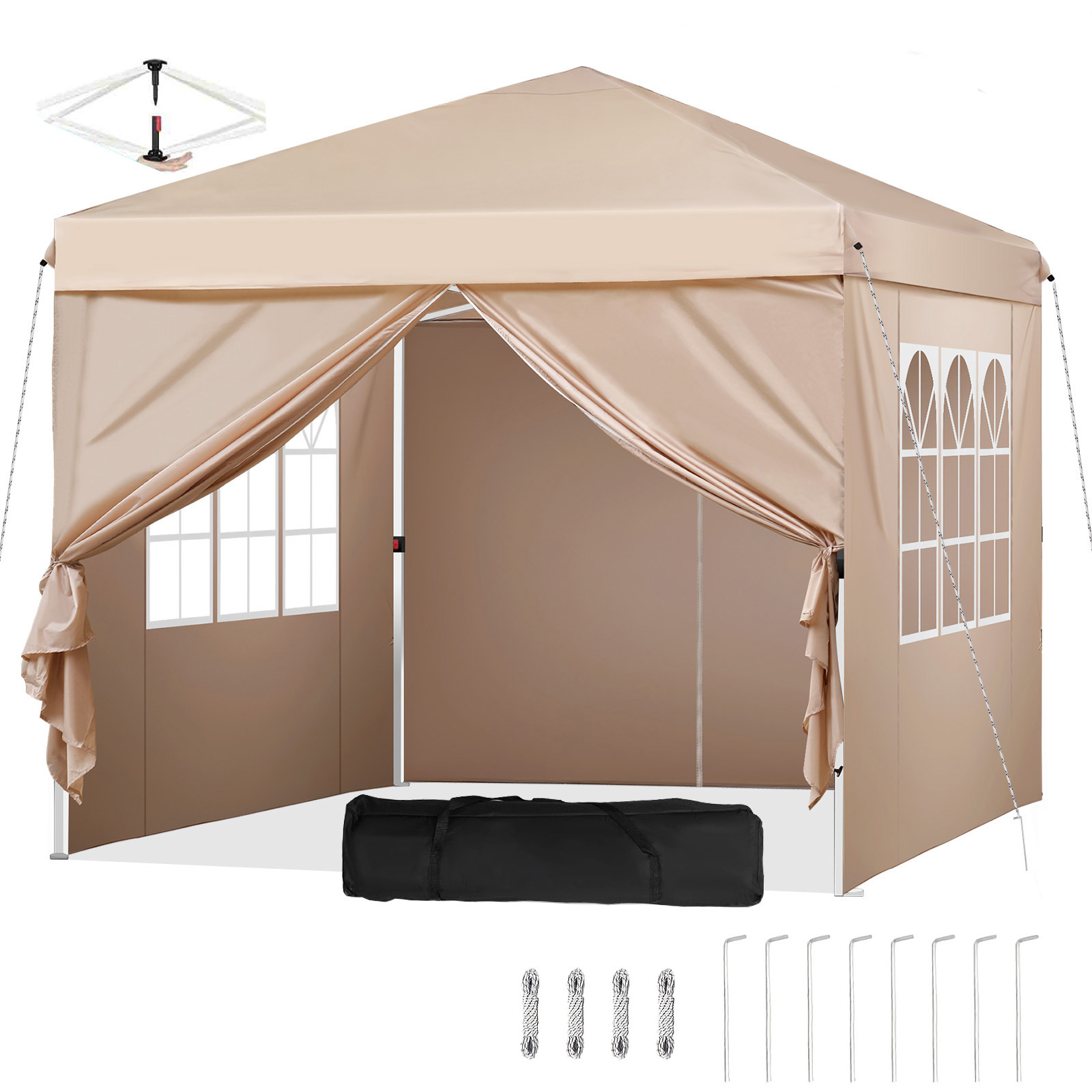 3x3m Pop Up Stable With , Folding Tent For Camping Party Height Adjustable 3 Levels, Outdoor Gazebo Portable Canopy Shelter Heavy Duty, 3x3 Meter Pop Up Canopy Tent For Garden