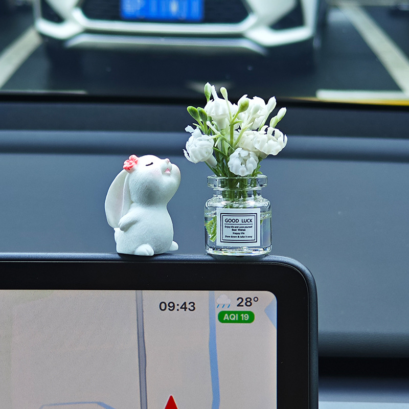 1pc Cute Rabbit Jasmine Car Jewelry With Sticker Cure Wind Mini Vase Perfume Combination, Ideal For Console To Driving Fatigue