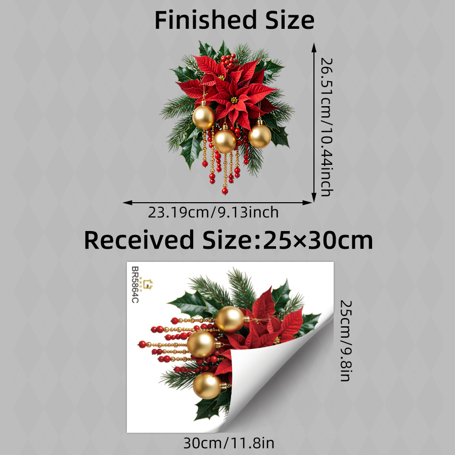 TEMU Christmas Poinsettia Wall Stickers, Red Ornaments Beads Design, Self-adhesive Pvc Wall Decals, For Kitchen Cabinet Door Winter Xmas Decoration