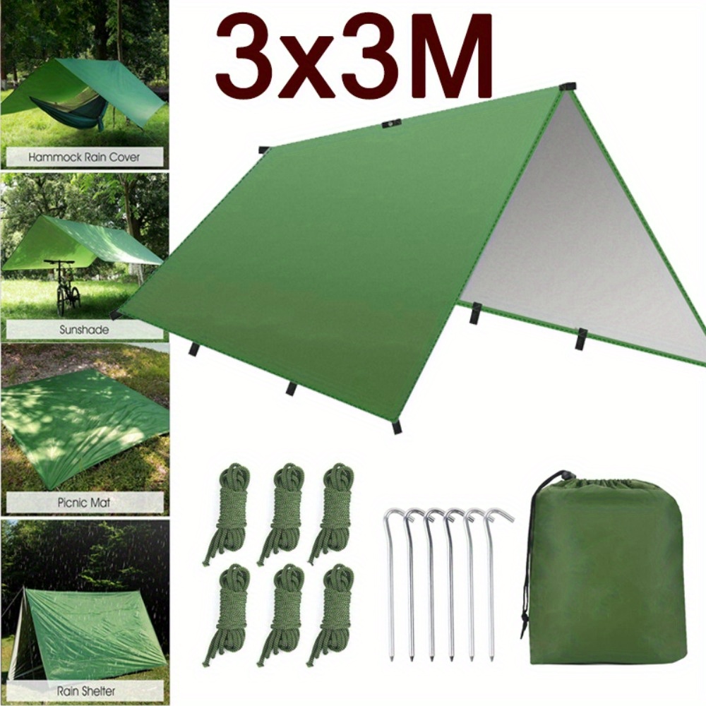 Image of Camping Tent Tarp Sun Protection Lightweight Portable Outdoor 3 X 3 M Canopy + 6 Spikes + 6 Ropes