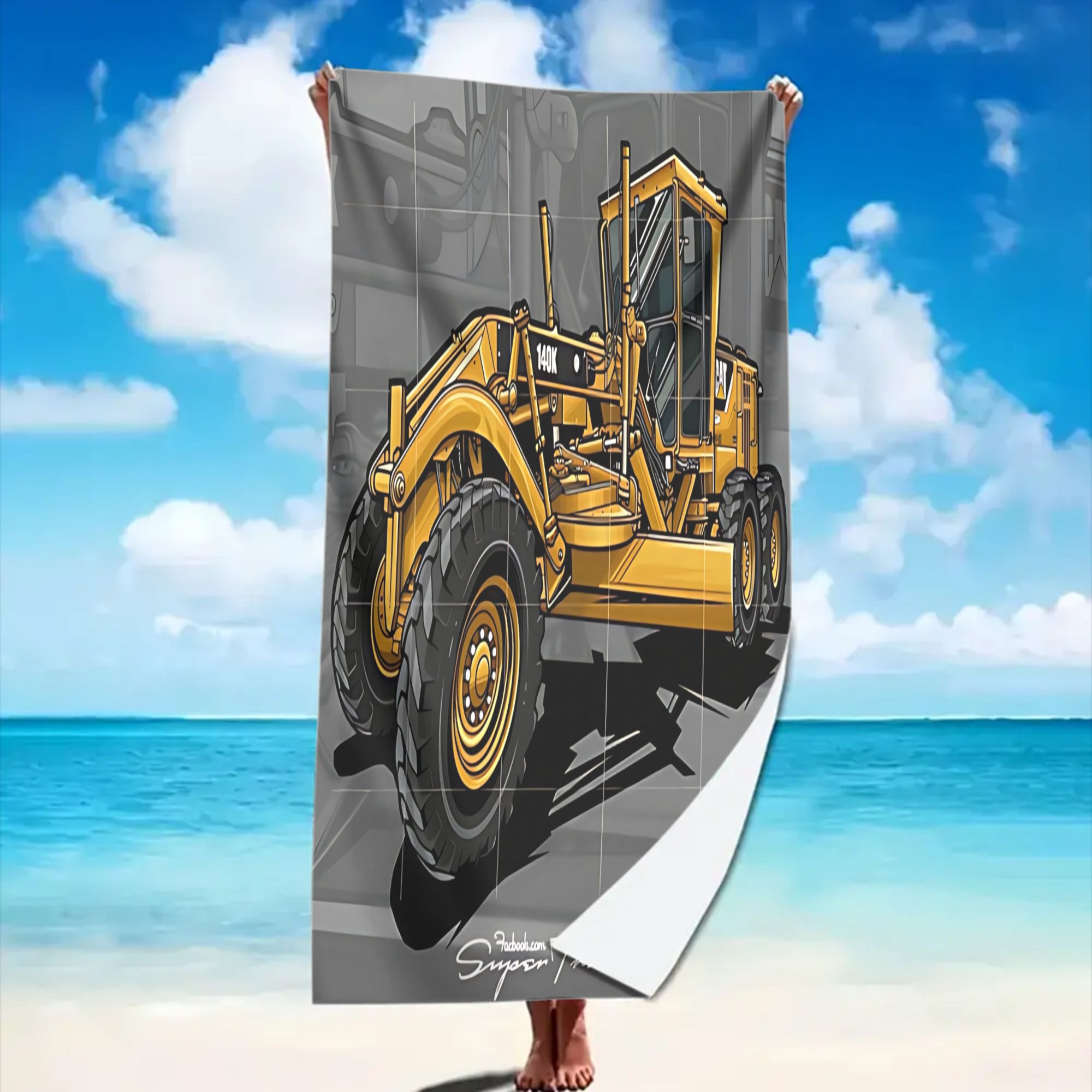 TEMU The Grader Machine Theme Beach Towel Features A Stylish And Easy Design With Vibrant Colors, Making It A Perfect Gift For Various Holidays Such