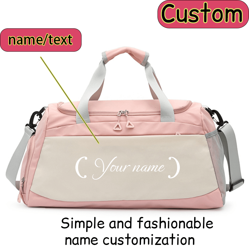 TEMU 1pc Custom Printed Large Capacity Durable Nylon Bag - Dry/wet Separation And Shoe Compartment, Foldable Gym, Swimming, Travel Bag With Name Tag,