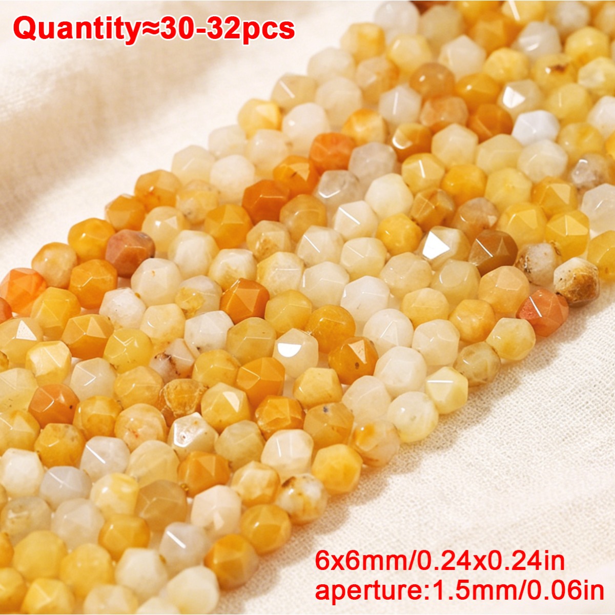 TEMU 30-32 pièces de perles de naturelle à facettes de 6 mm avec trous horizontaux, finition polie rendant chaque perle lisse et . Perles et
