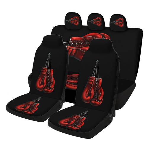 item picture 7pcs set 2 design red boxing glove print car seat covers set 2 front 1 rear cushion 1 rear backrest 3 headrest covers car interior accessories for sedan suv for him her