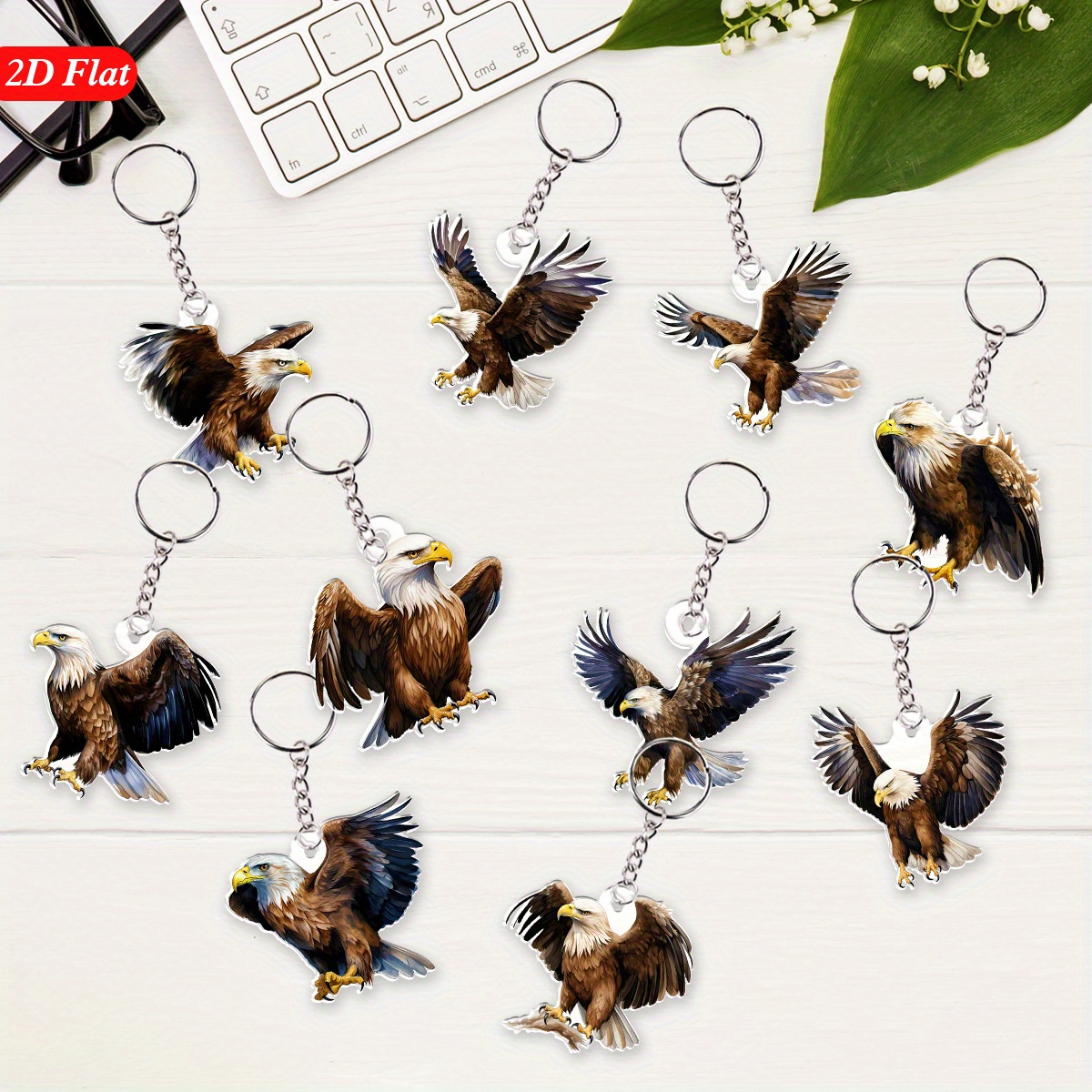 TEMU 2d Flat, 2d Flat 10pcs Acrylic Keychain Set, Eagle-shaped Pendant, Bag And Backpack Accessory, Party Gift, Teacher's Day And Thanksgiving Gift,