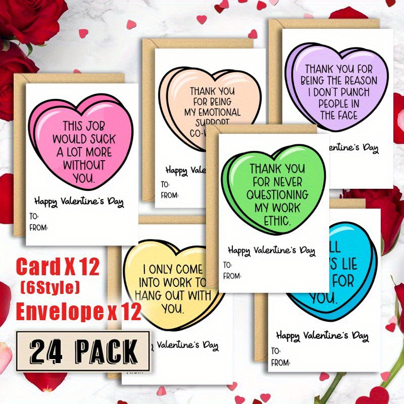 

24pcs Valentine's Day Cards With Envelopes, Bulk Set For Husband Wife Boyfriend Girlfriend Partner