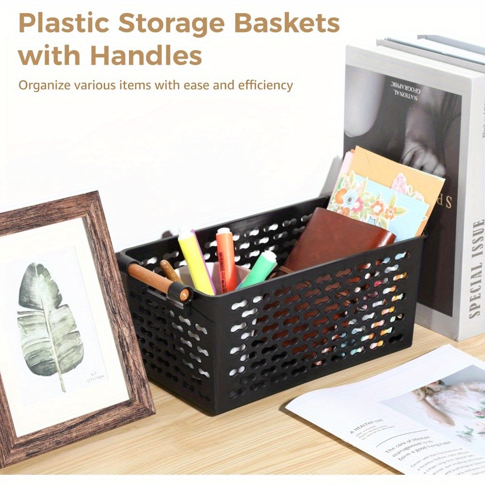 8pcs Small Black Plastic Storage Baskets with Handles