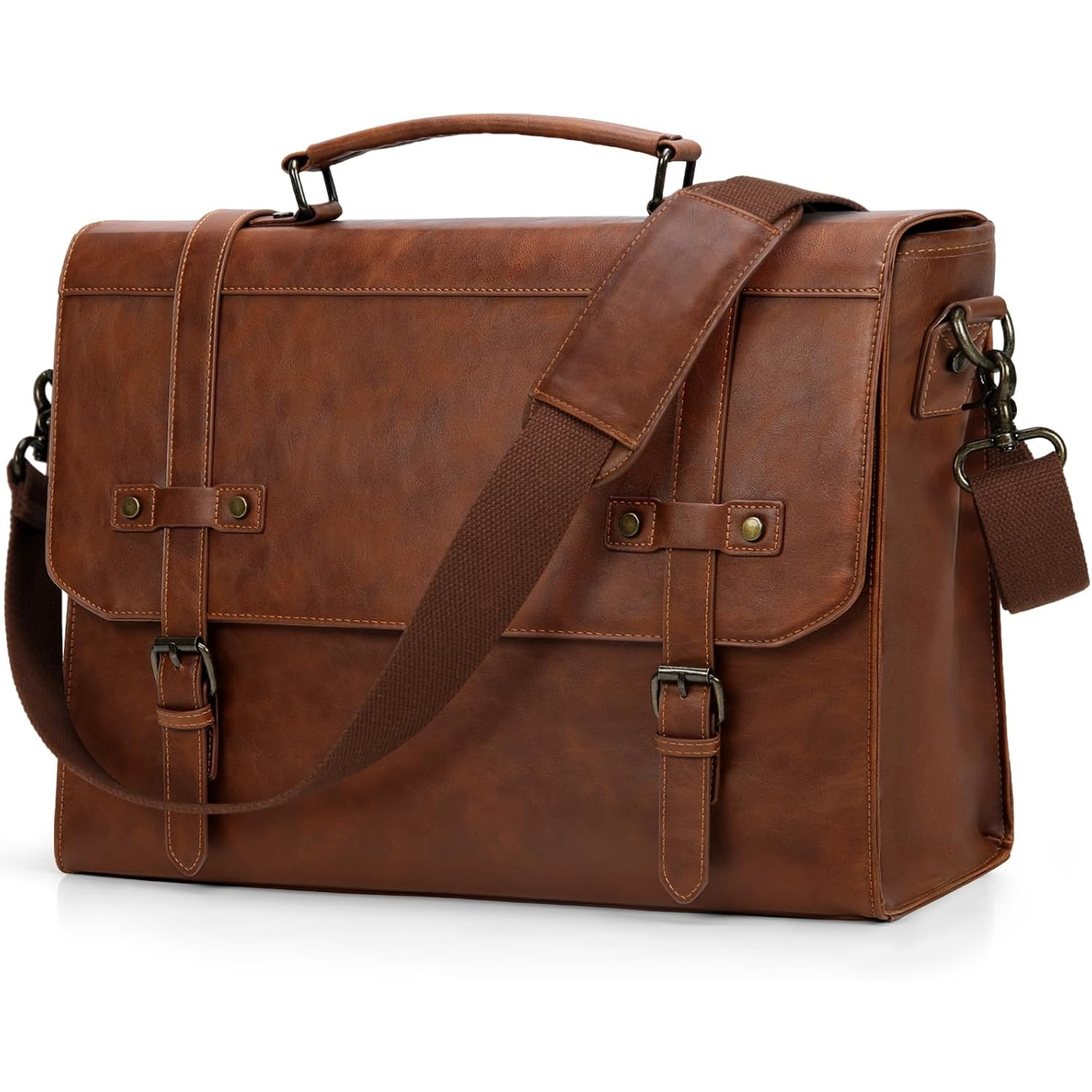 Image of Rainsmore Briefcase Men's Shoulder Bag Laptop Bag 17.3 Inch Messenger Bag Vintage Work Bag Men For Business Work School Black