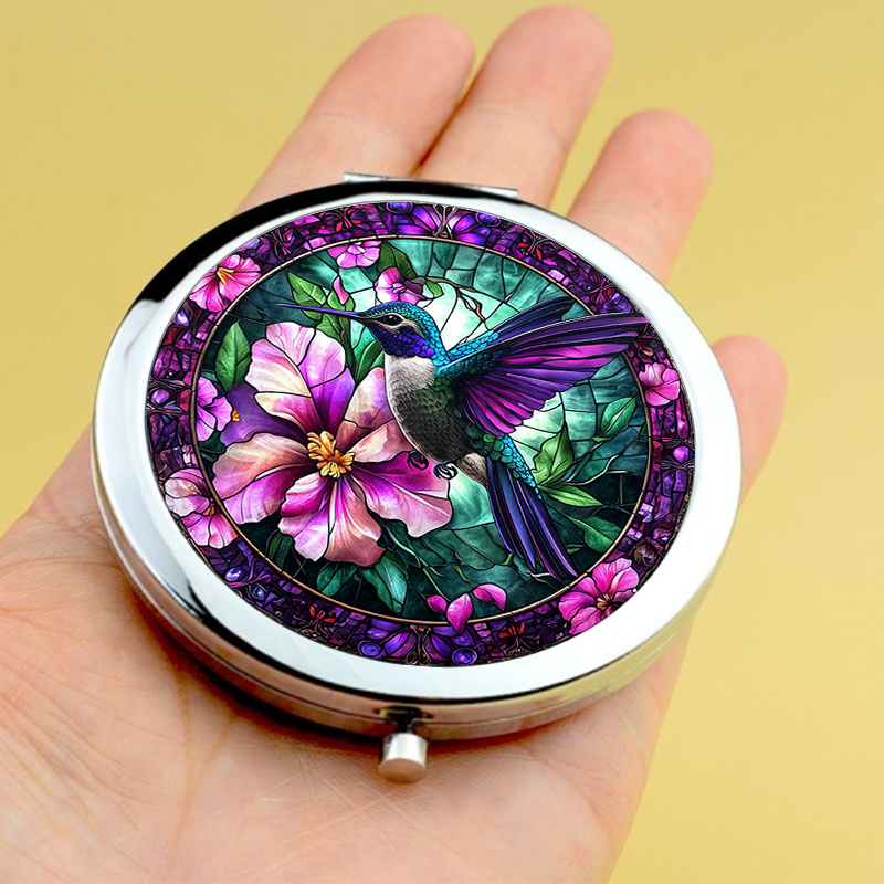 2D Flat Portable Makeup Mirror Handheld Folding Round Mirror