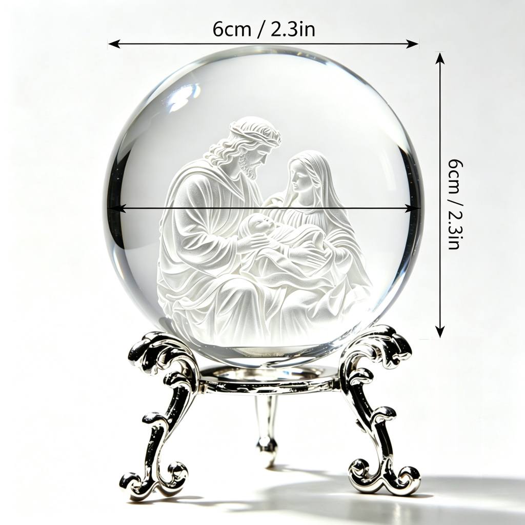 TEMU Sfera di con presepe 3D, Famiglia di Ges羅, sfera di a tema , supporto in metallo vintage, ornamento commemorativo per decorazioni natalizie per