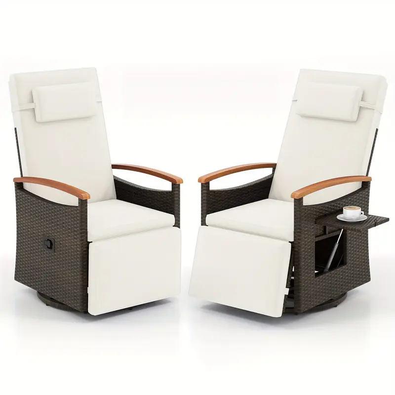 2pcs swivel rattan recliner chairs with adjustable height manual recliner operation solid back style ergonomic cushion durable wicker patio lounge chairs for garden balcony hard floor balcony seating comfortable seating construction Product details 0