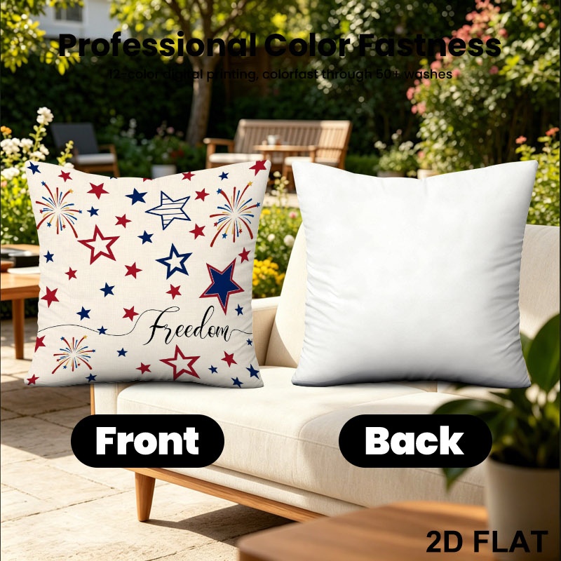 18x18 Inches Patriotic Freedom Print Patio Throw Pillow Cover, 4th of July Stars Fireworks Decorative Outdoor Pillow Case, Festive Independence Day Decor for Patio & Garden, Perfect as Thank You Gift