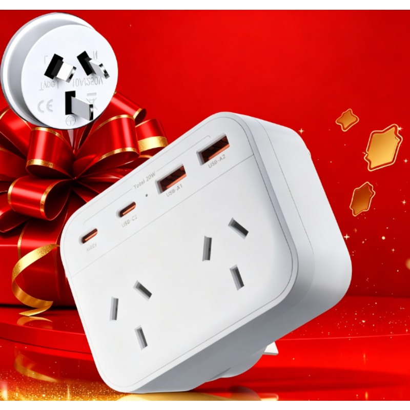 TEMU Usb Plug Extension - Pd 20w Usb C Powerpoint, 2-way Socket Extender With 2 Usb-c And 2 Usb A, 6-in-1 Grounded Plug Power Outlet Double Adapter,