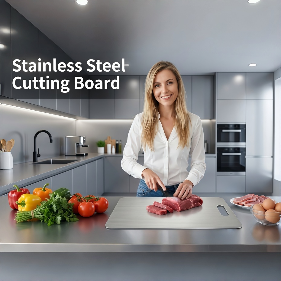 1pc high end 34 23cm 13 38 9 05 inch stainless steel double sided cutting board easy to   handle for storage suitable for meat vegetables and fruits this chopping board is ideal for families of     people