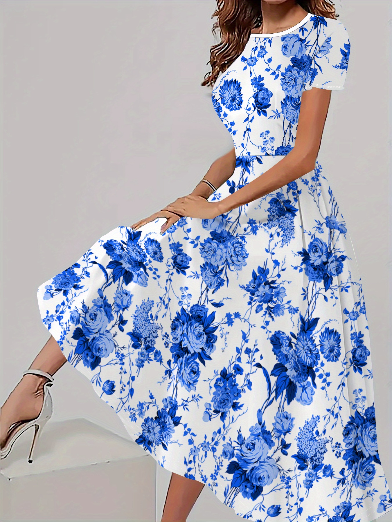 womens elegant floral print maxi dress white - Temu Colombia