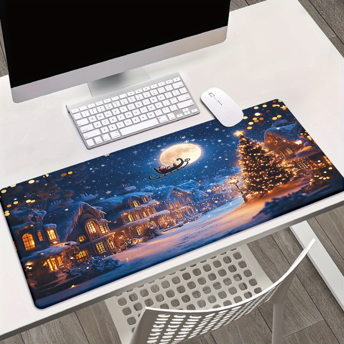 1pc Holiday Edition Christmas-themed Durable Rubber Mouse Pad, Suitable for Gaming, Office, and Home Use, Gaming Table Accessories | Fashion Mouse Pad | Smooth Surface Pad, Desktop Mouse Pad, Home Workspace Setup, Office Desk Accessory, Stylish