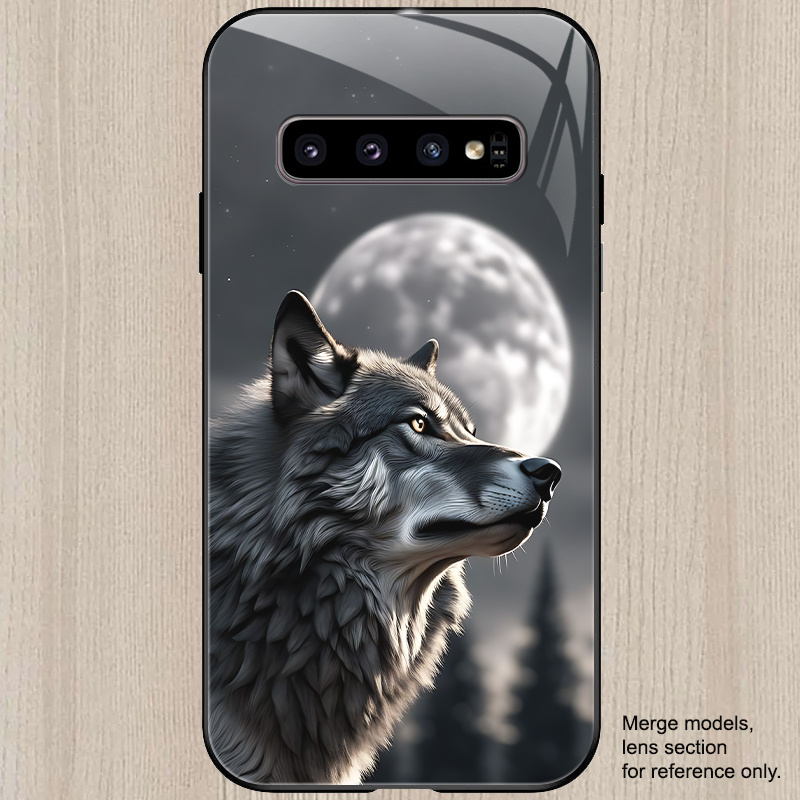 TEMU Phone Case: Phone Case Suitable For S10,s10e,s10plus,s10 Lite Tempered Glass Phone Case, Cold Moon Wolf Pattern