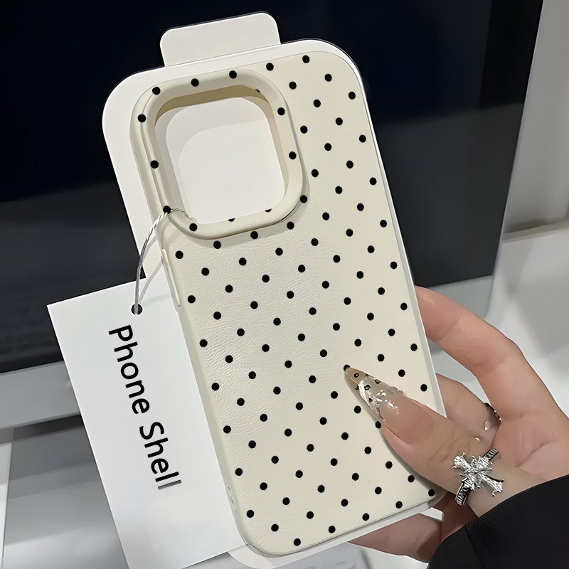 TEMU Phone Case: 1 Black Polka Dot Uv Printed -texture Phone Case, Suitable For Iphone 17 16 15 14 13 12 11 Pro , Tpu Protective Phone Case, A