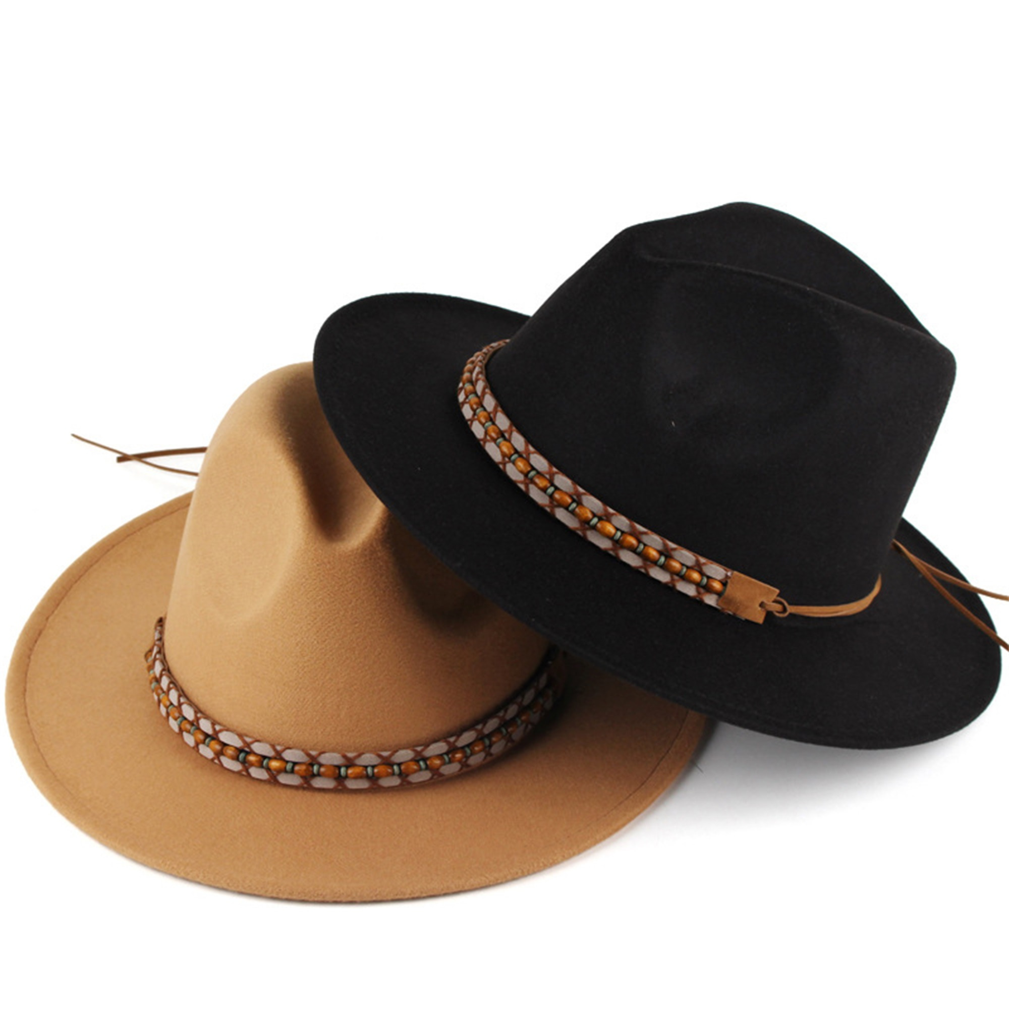 Women\'s Hat Wide Brim Felt Fedora Panama Hat belt UTOWO Classic Black-Felt-Fedora-Hats-for-Women, Wide-Brim  main image 3