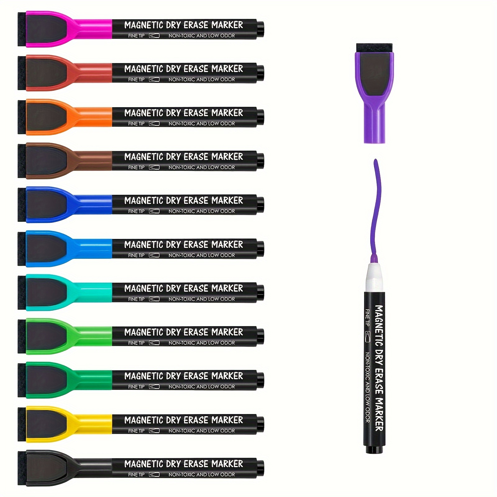 TEMU Magnetische Whiteboard Markers - 12 Kleurrijke Fijne Uitwisbare Markers met Gum, Markers voor Kalenderborden - Perfect voor Thuis en Kantoor