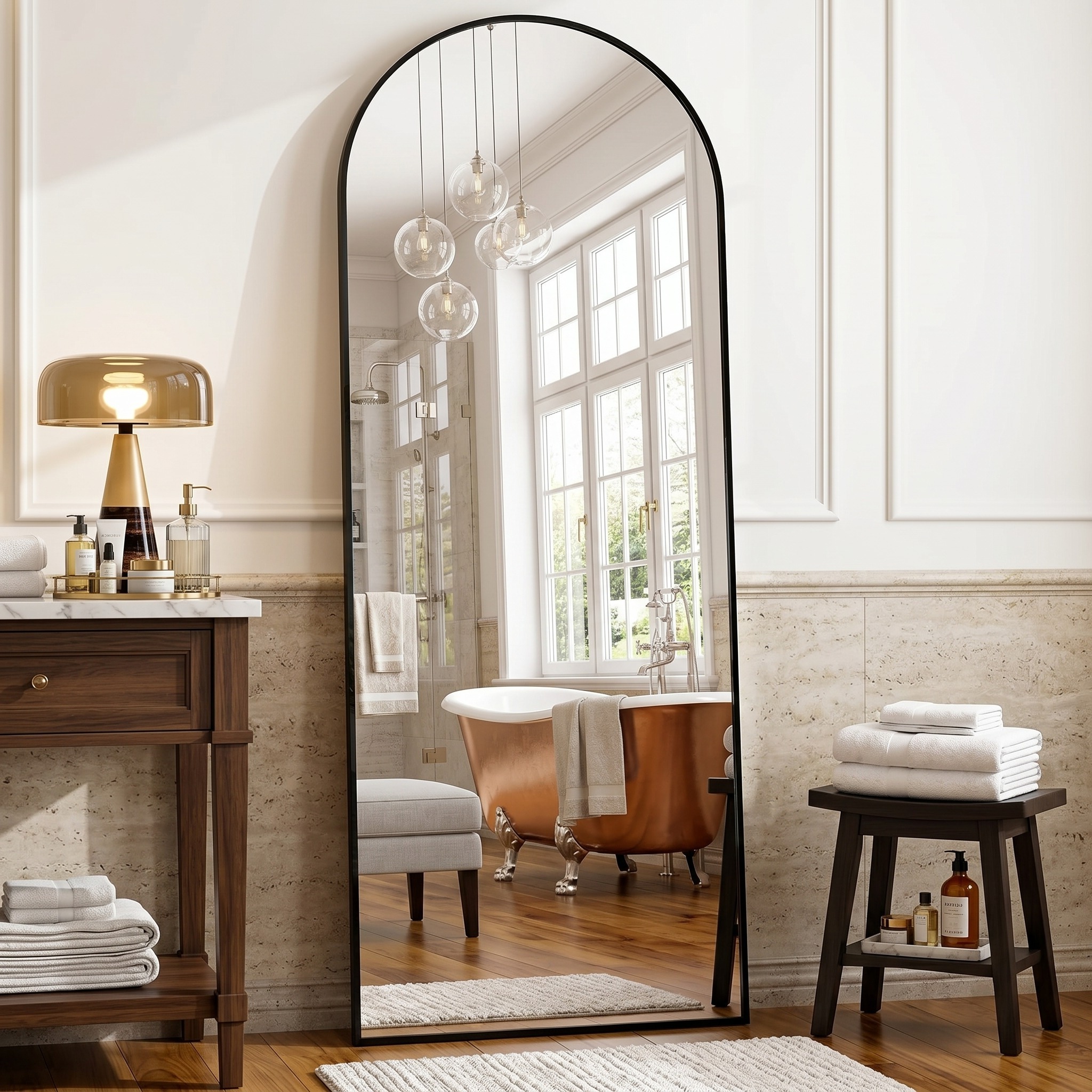TEMU Arched Bathroom Wall-mounted Makeup Mirror, Full Length Mirror, 165 X 55cm Free Standing Hanging Mounted Mirror, Aluminum Frame Shatterproof