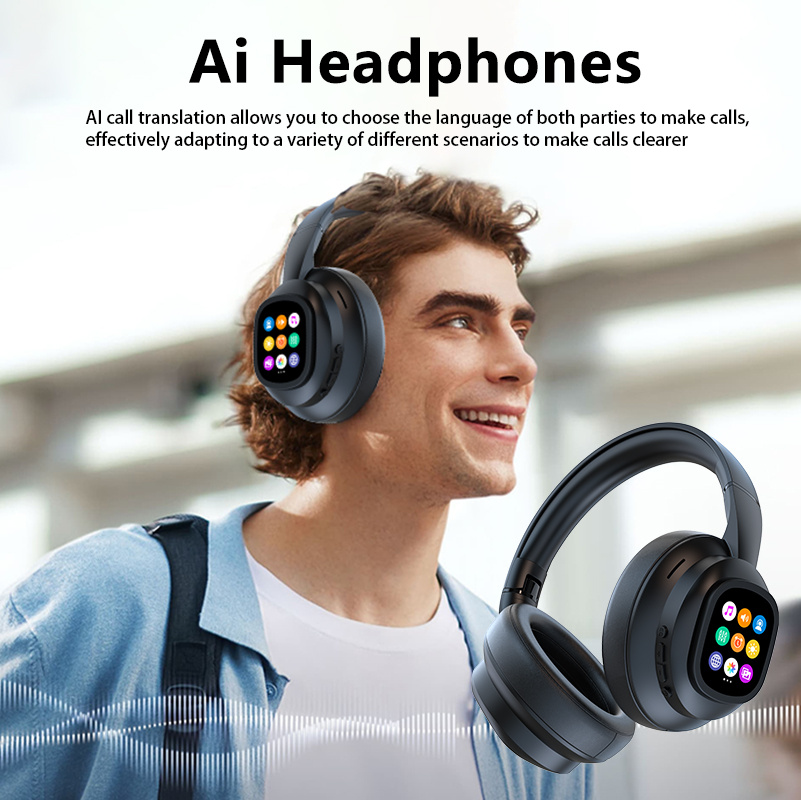 New Hybrid Active Noise-cancelling Headphones(with Touchscreen), Intelligent AI Translation, Remote Control Photography, Wireless Headphones with Microphone, Soft Ear Pads, Multiple EQ Bass, Comfortable Fit Ear Cups, Suitable for Tablets