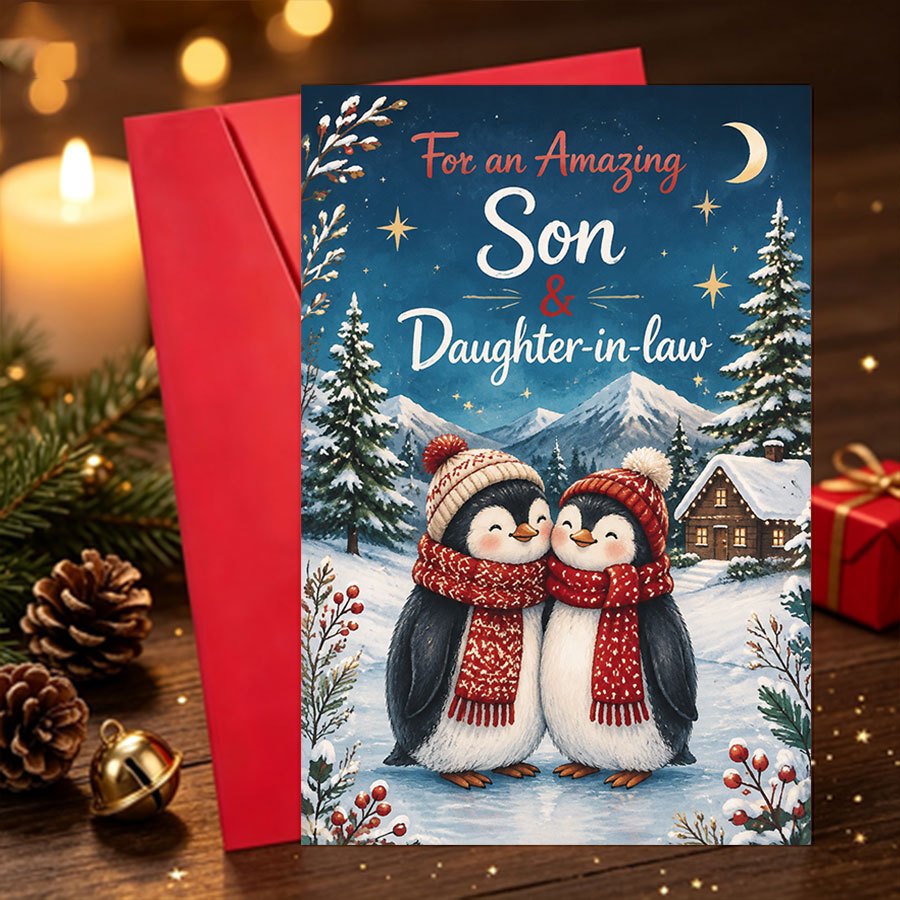 TEMU 1pc Christmas Gift For - In-law: Festive Greeting Card With Adorable Penguin Design