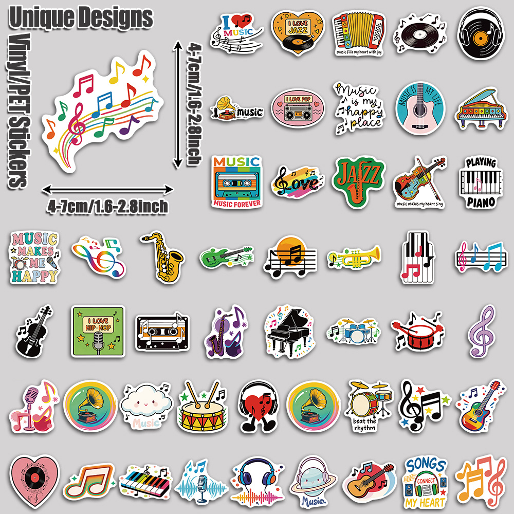 TEMU 50pcs Cute Music Aesthetic Tablet Stickers Pack Perfect For Holiday Party Birthday And Home Decor Suitable For Laptop Luggage Scooter Handbook