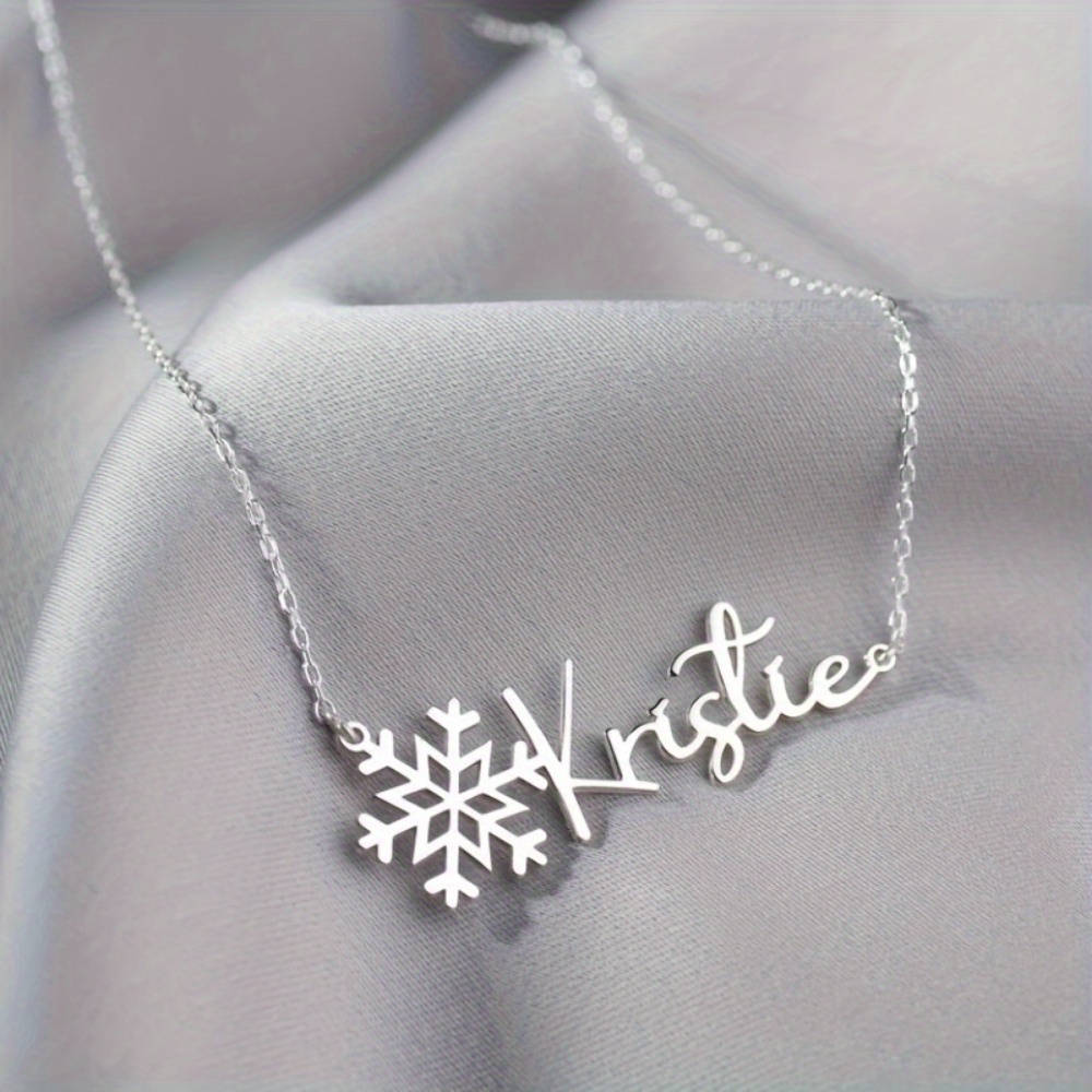 TEMU Collier personnalisé Tendance Collier à nom de neige personnalisé - Pendentif élégant 201 en acier inoxydable, un cadeau de Noël parfait pour