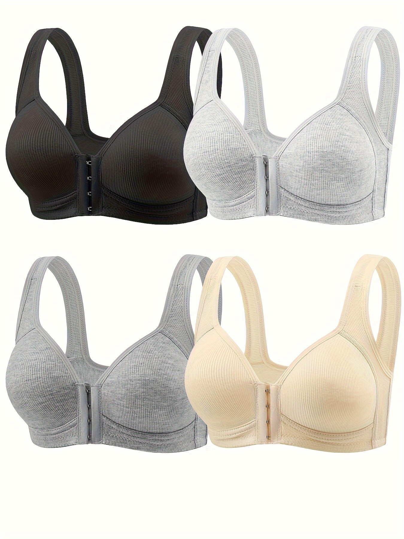 4pcs womens elegant seamless push up bras front closure breathable nylon non padded   fit beige black for casual attire casual outfits wirefree bras sleek bra design smooth texture   Product details 2