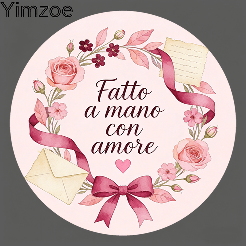 TEMU Yimzoe 96pcs/288pcs Handmade Appreciation Round Stickers - With " A Con Amore" Text, Watercolor Pink Rose & Ribbon Design, Perfect For Gift Box,